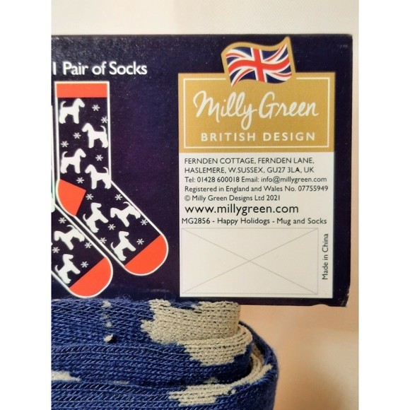 New Milly Green Christmas Dog Mug & Socks Set “Happy Holidogs" Wire Fox Terrier - Picture 4 of 8